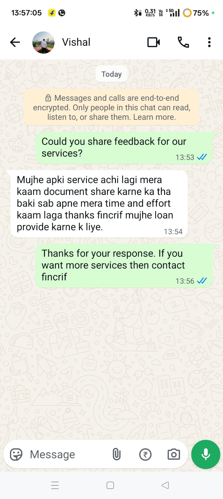WhatsApp feedback from Vivek